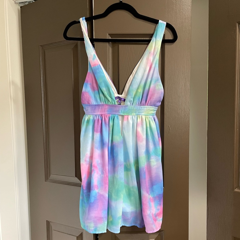 Watercolor Mini Dress with Cutouts